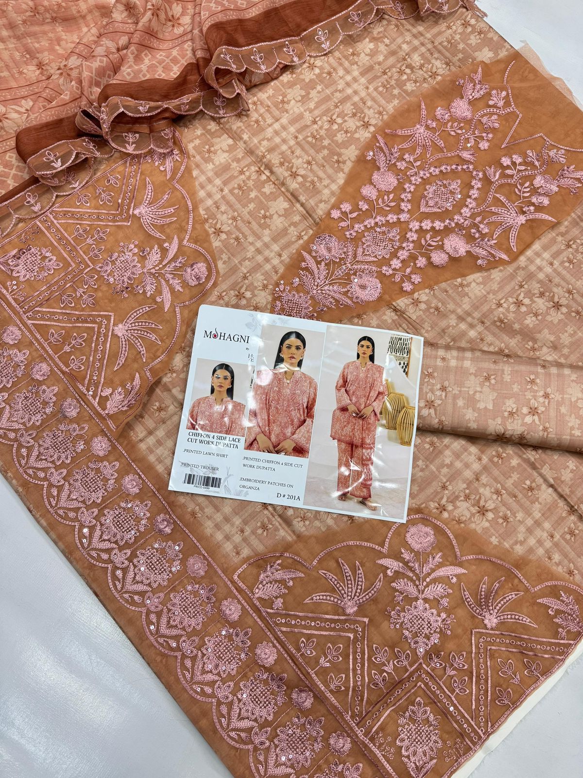 Lawn 3pc with Organza Patches & Cutwork Dupatta