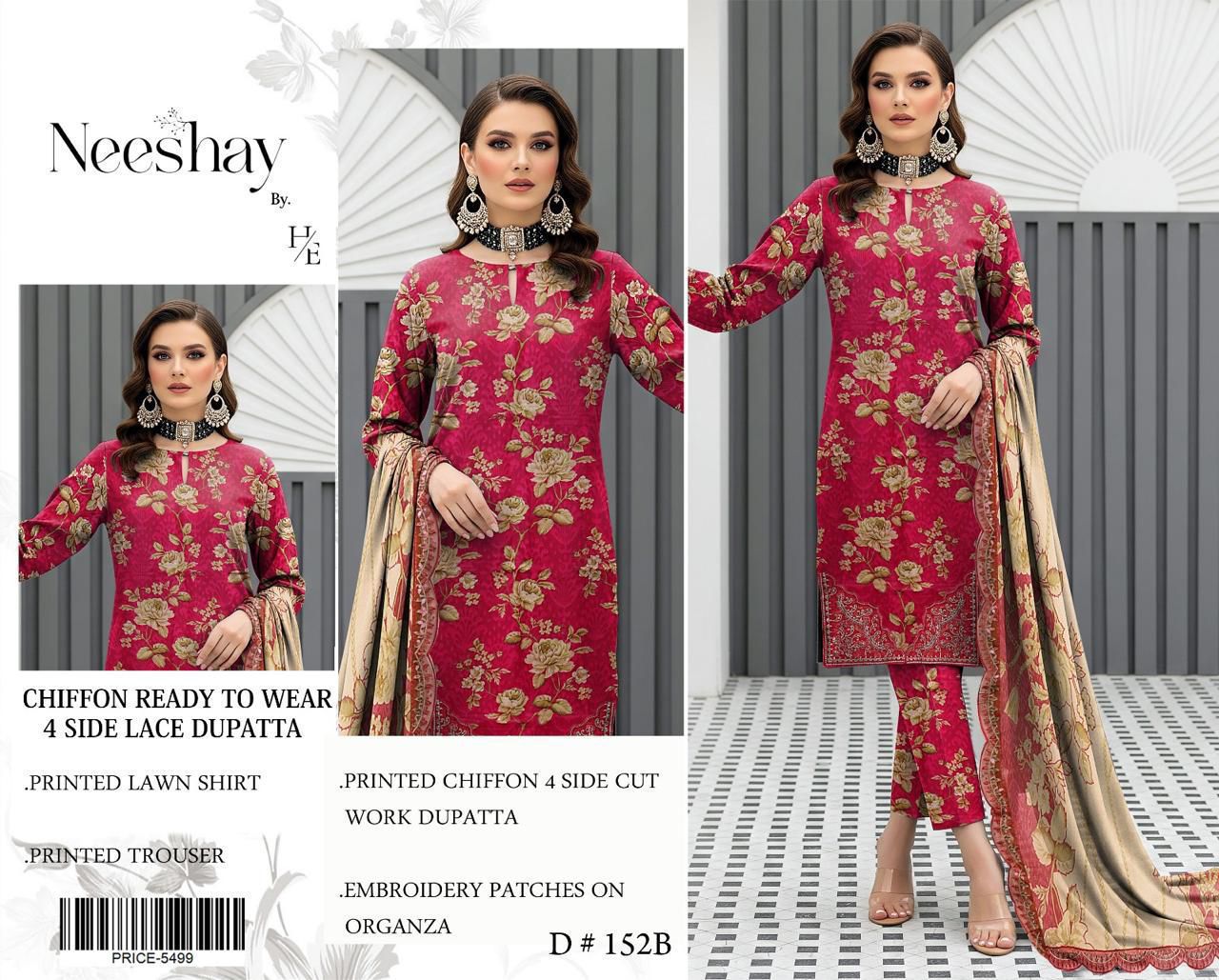 Lawn 3pc with Organza Patches & Cutwork Dupatta