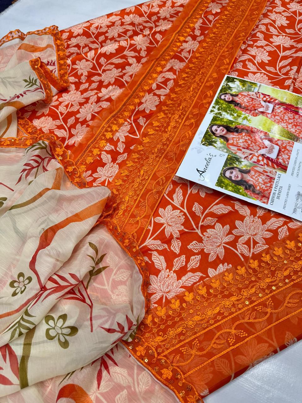Lawn 3pc with Organza Patches & Cutwork Dupatta