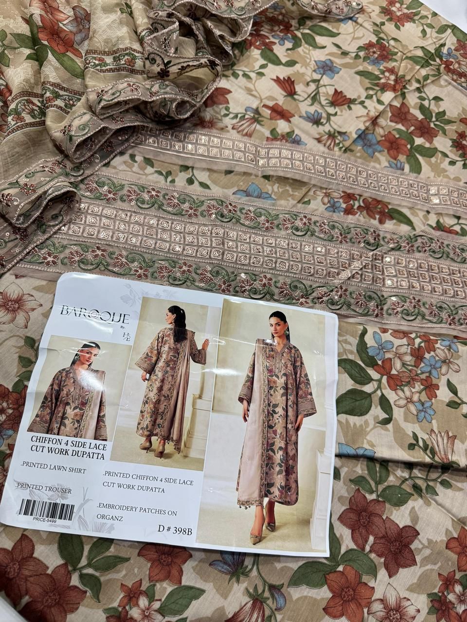 Lawn 3pc with Organza Patches & Cutwork Dupatta