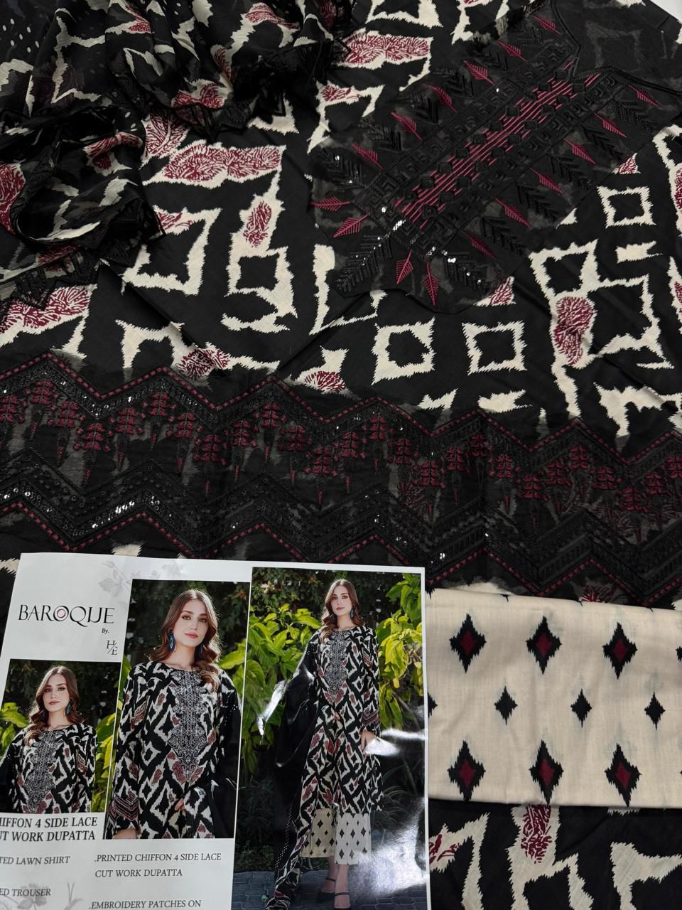 Lawn 3pc with Organza Patches & Cutwork Dupatta