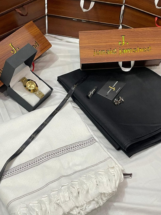 WINTER WASH N WEAR J. SUIT+ J.WHOOL SHWAL+PREMIUM WATCH AND SPECIAL WOODEN BOX (CHARKOL+BLACK)