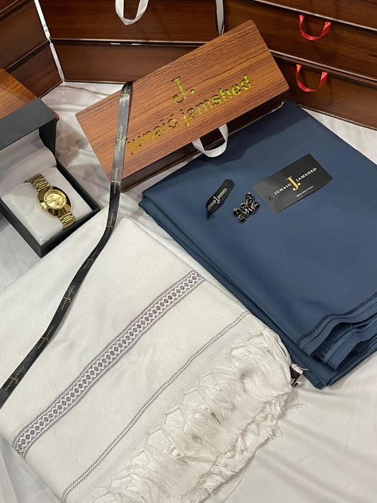 WINTER WASH N WEAR J. SUIT+ J.WHOOL SHWAL+PREMIUM WATCH AND SPECIAL WOODEN BOX (CHARKOL+BLACK)