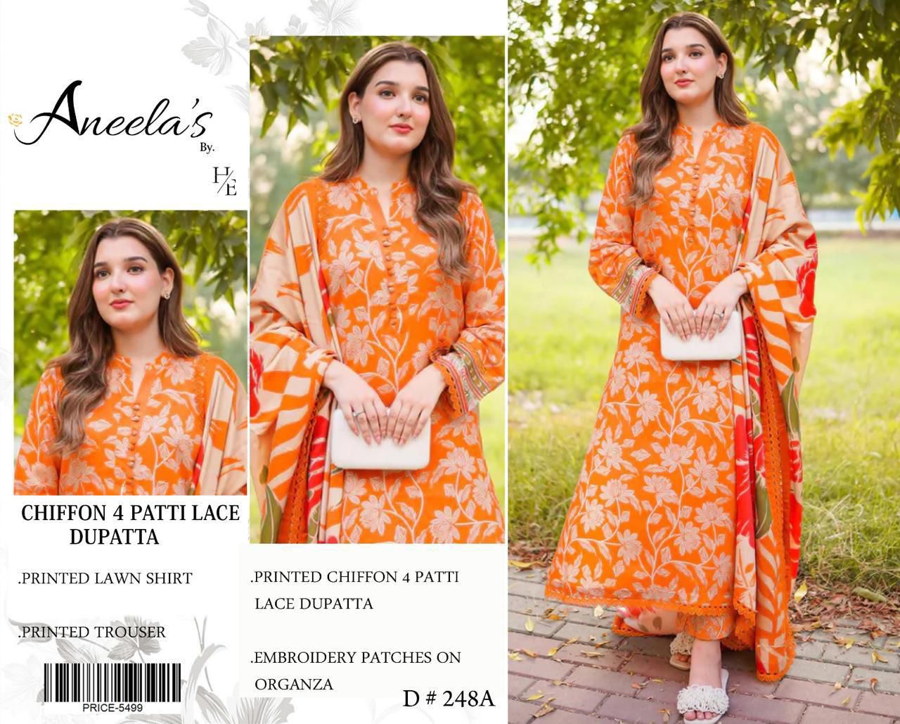 Lawn 3pc with Emb Organza Patches & Cutwork Dupatta