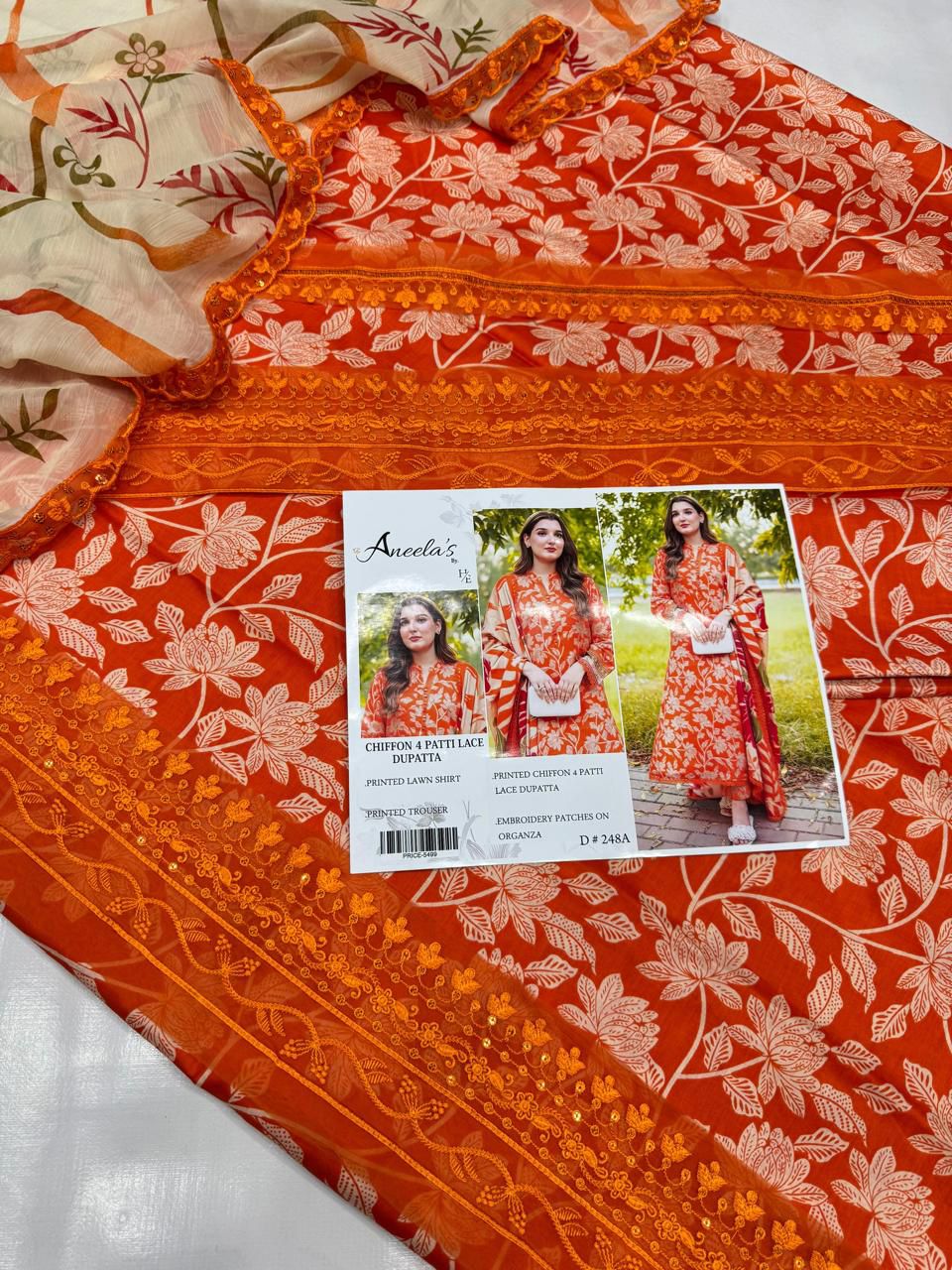 Lawn 3pc with Emb Organza Patches & Cutwork Dupatta