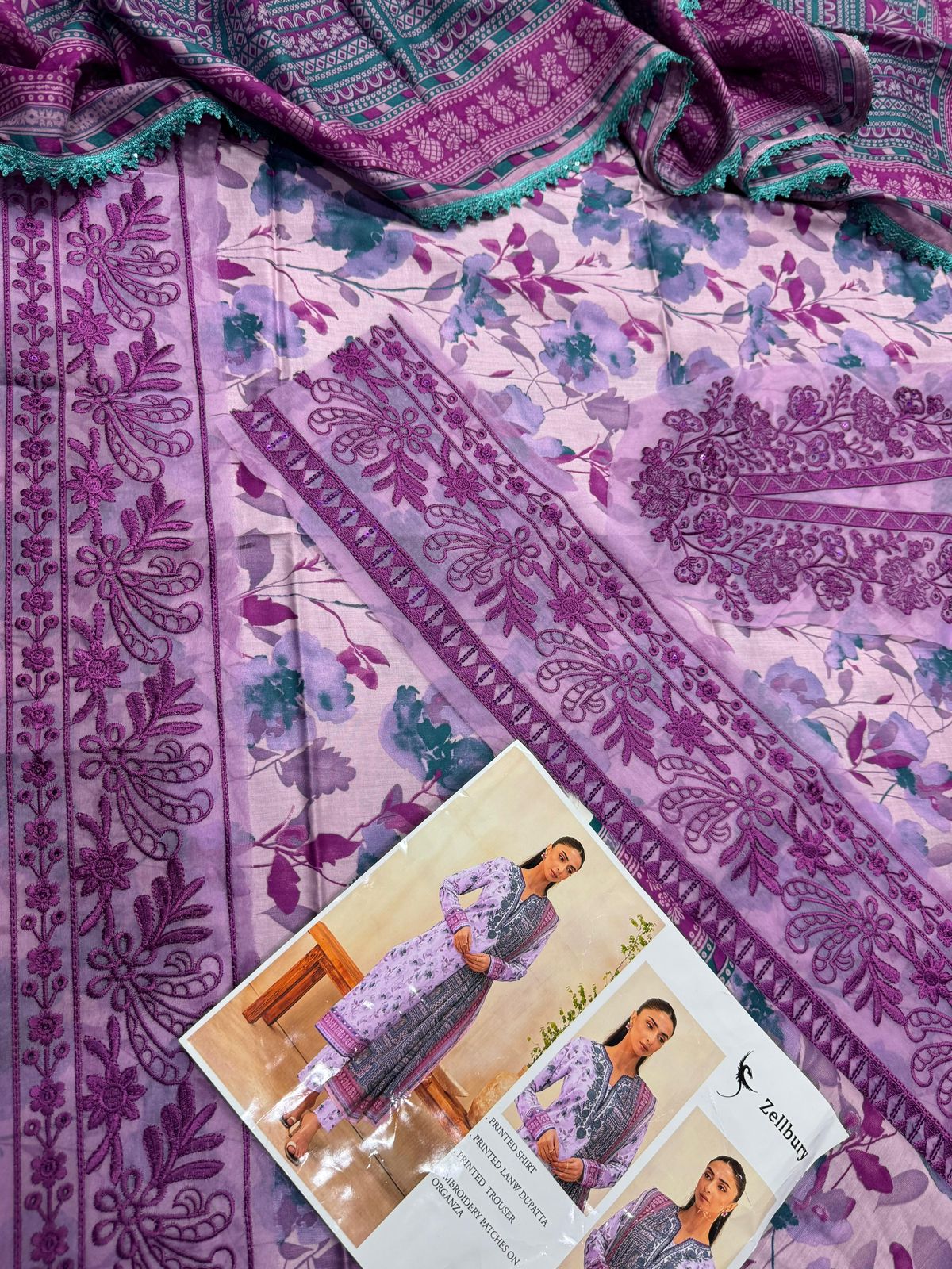 Lawn 3pc with Organza Patches & Cutwork Dupatta
