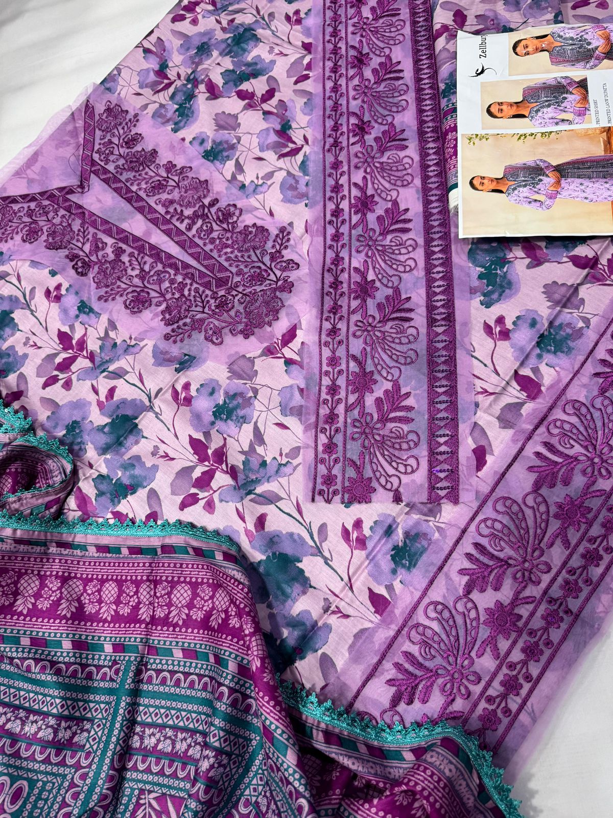 Lawn 3pc with Organza Patches & Cutwork Dupatta
