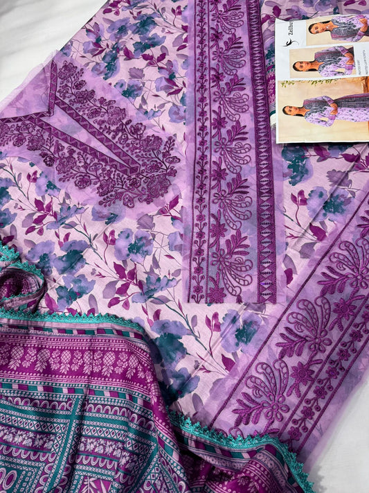 Lawn 3pc with Organza Patches & Cutwork Dupatta