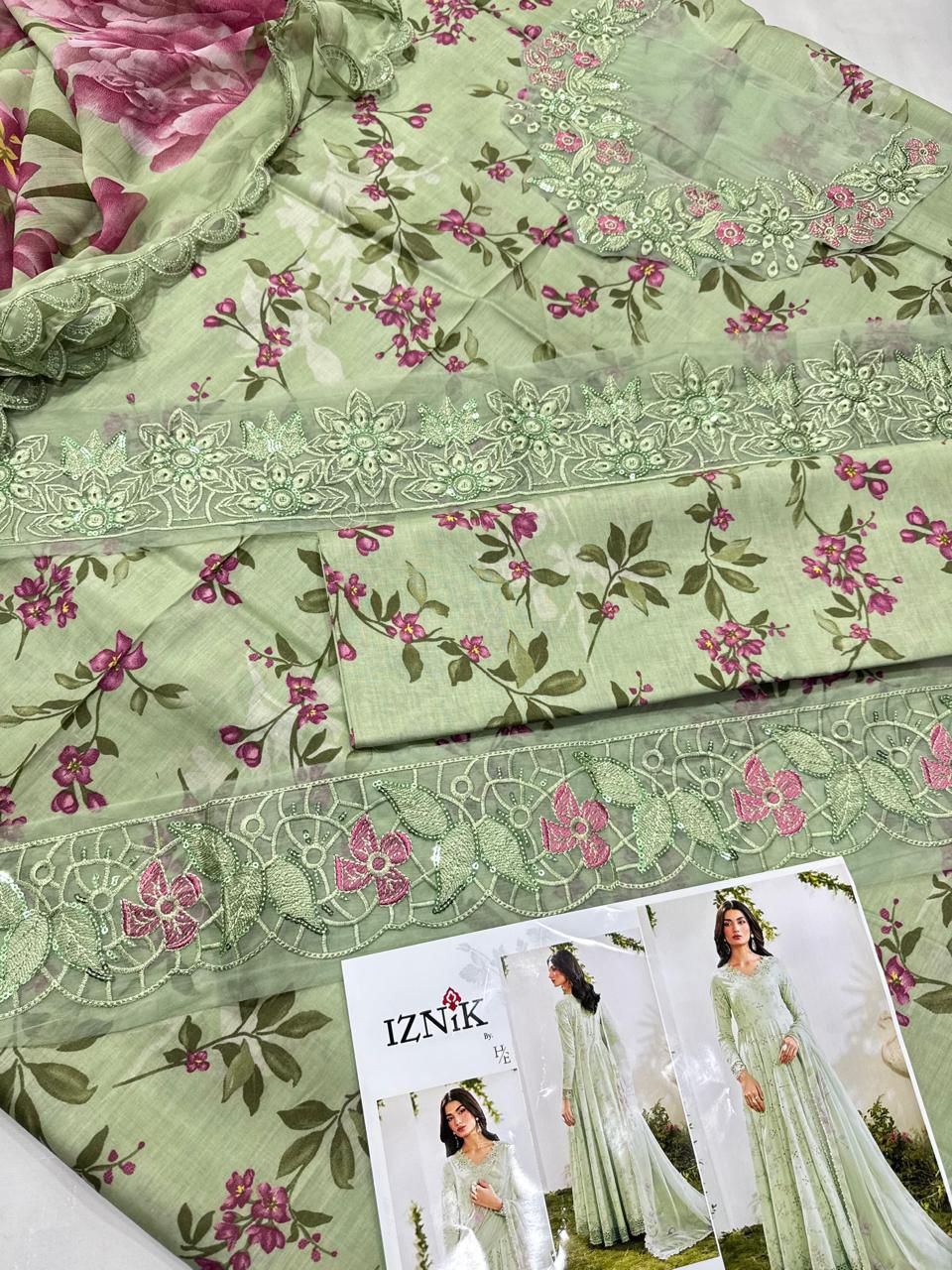 Lawn 3pc with Organza Patches & Cutwork Dupata