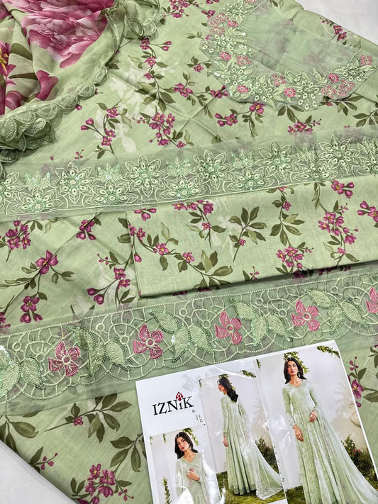 Lawn 3pc with Organza Patches & Cutwork Dupata
