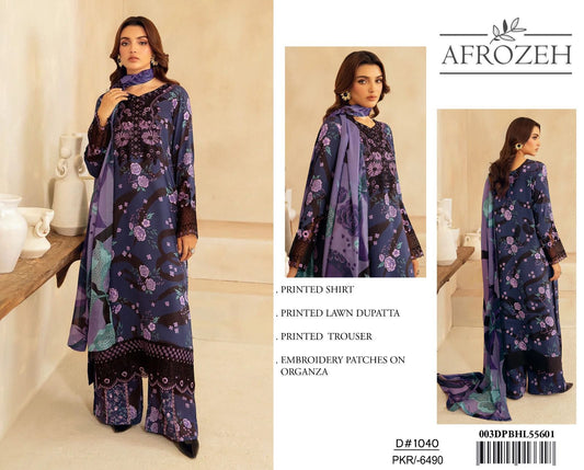 Lawn 3pc with Organza Patches & Cutwork Dupatta