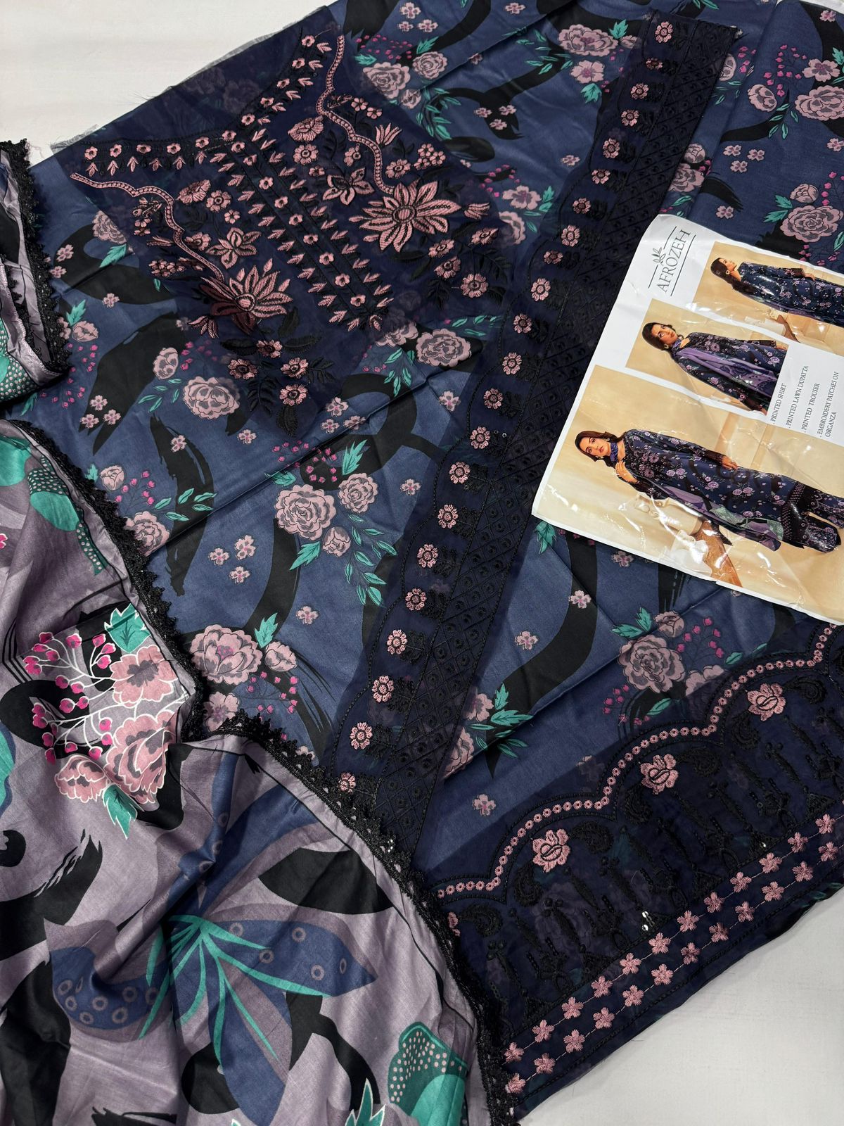 Lawn 3pc with Organza Patches & Cutwork Dupatta
