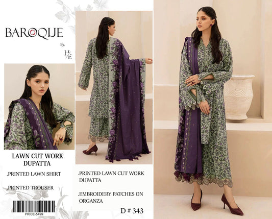 Lawn 3pc with Organza Patches & Cutwork Dupatta