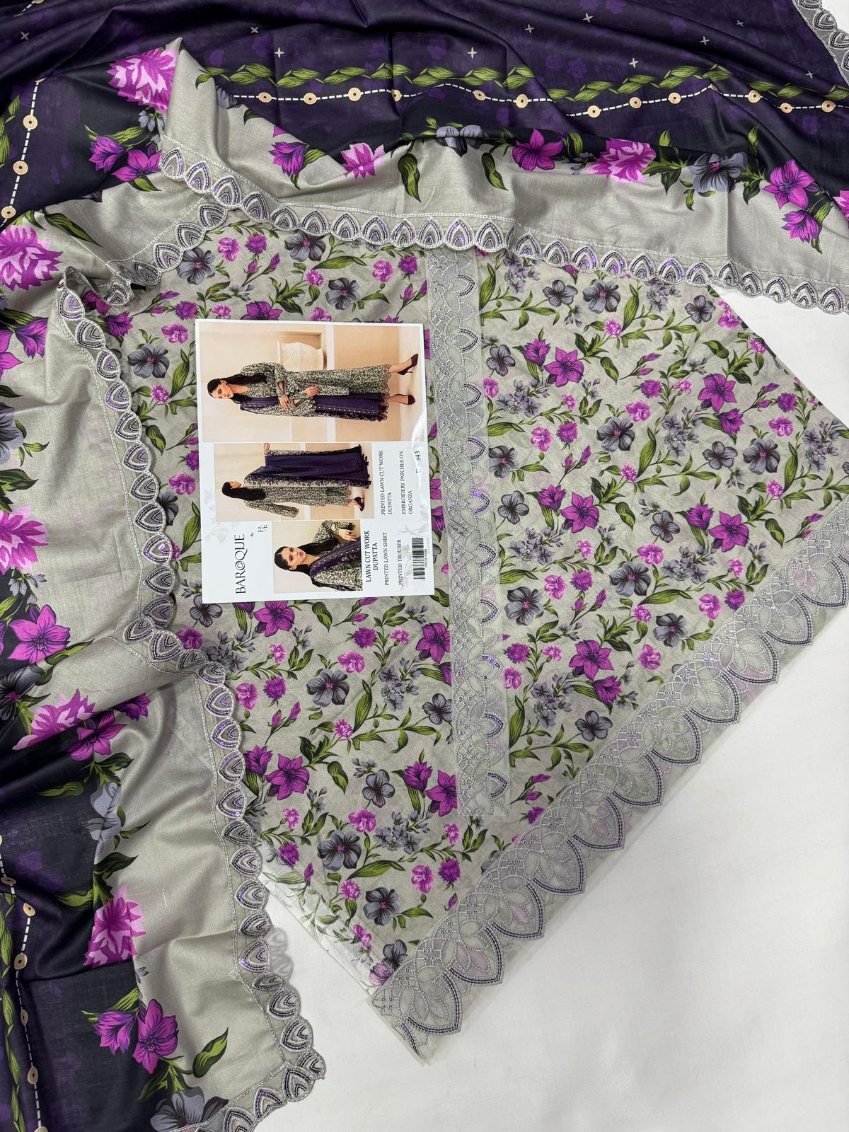 Lawn 3pc with Organza Patches & Cutwork Dupatta