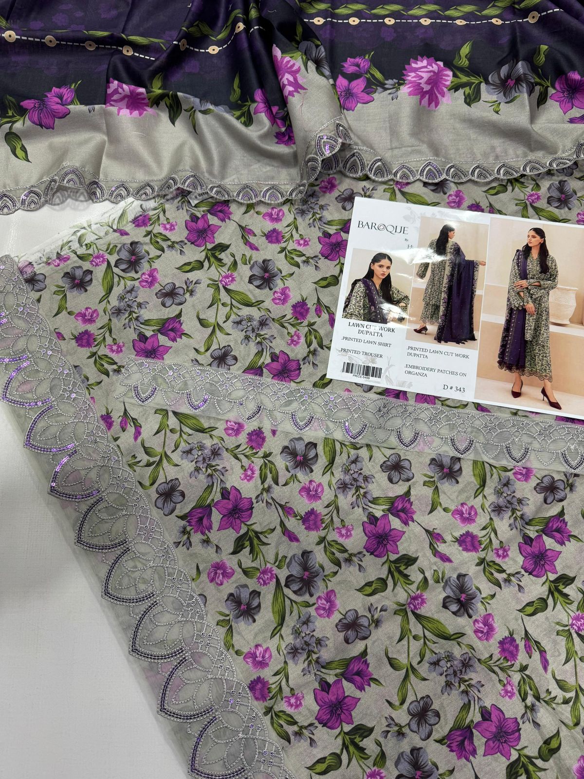 Lawn 3pc with Organza Patches & Cutwork Dupatta