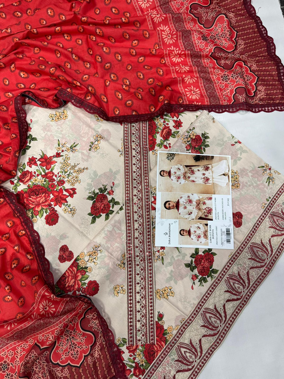 Lawn 3pc with Organza Patches & Cutwork Dupatta