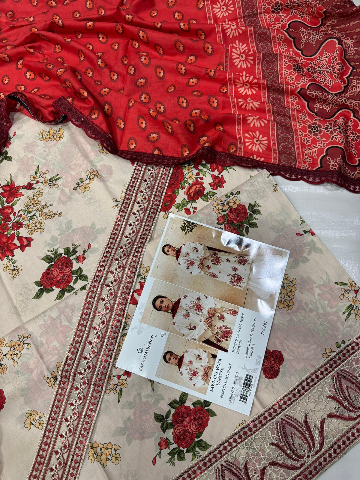 Lawn 3pc with Organza Patches & Cutwork Dupatta