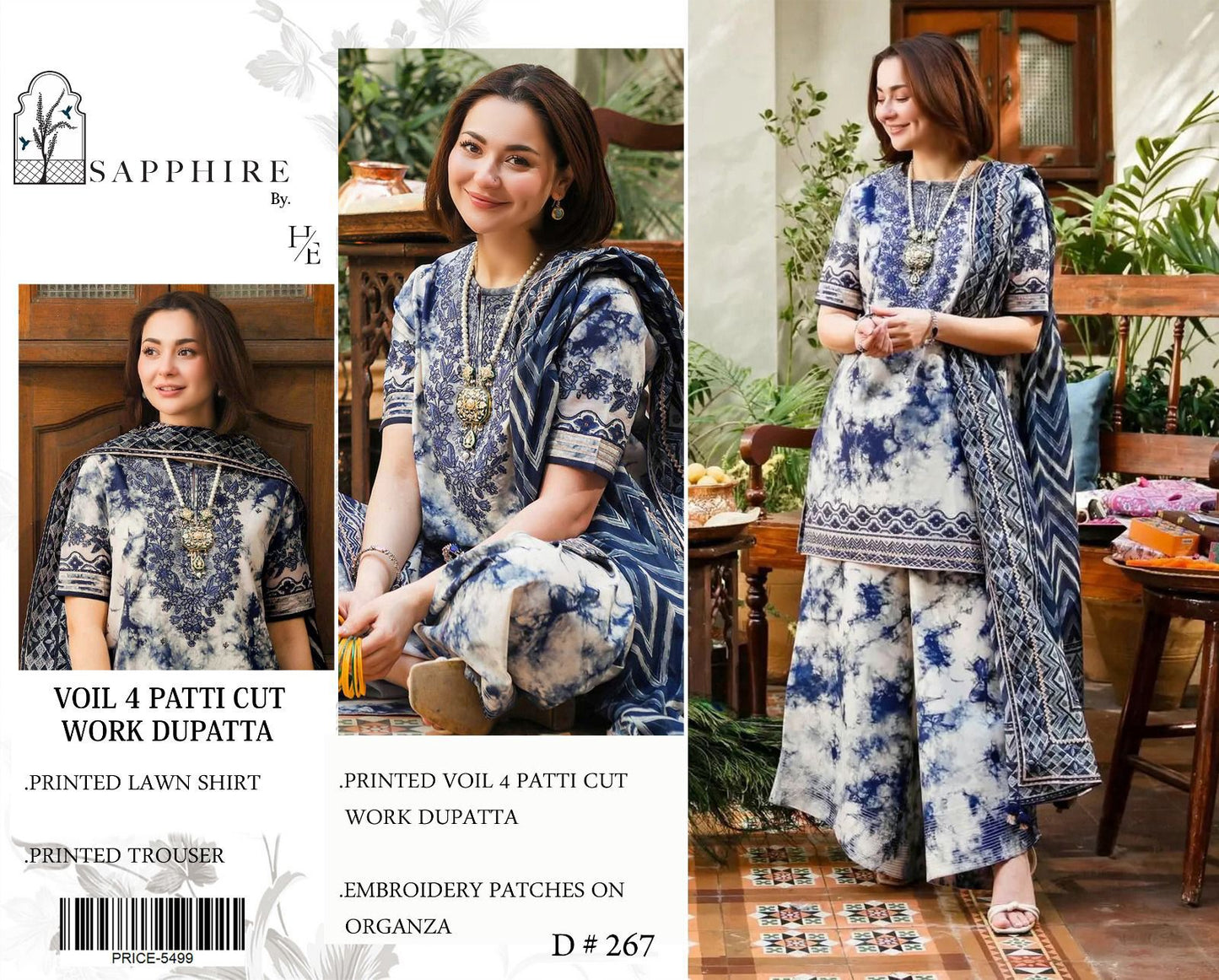 Lawn 3pc with Organza Patches & Cutwork Dupatta