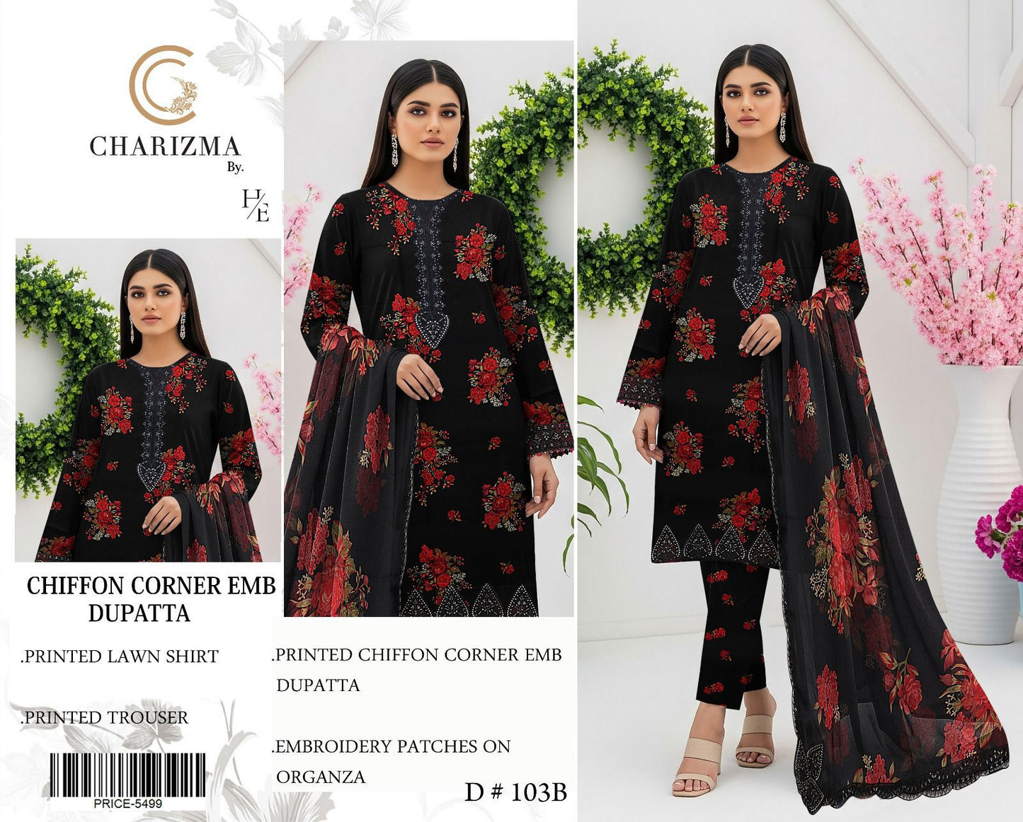 Lawn 3pc with Organza Patches & Cutwork Dupatta
