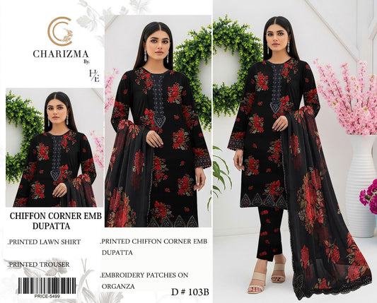 Lawn 3pc with Organza Patches & Cutwork Dupatta
