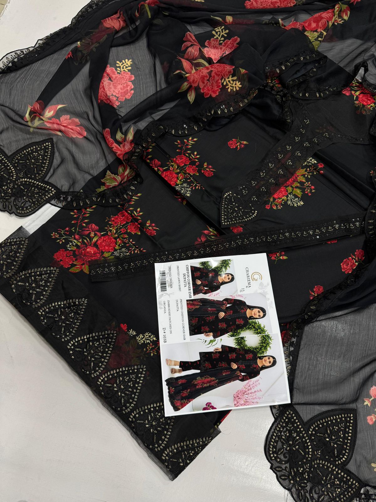 Lawn 3pc with Organza Patches & Cutwork Dupatta