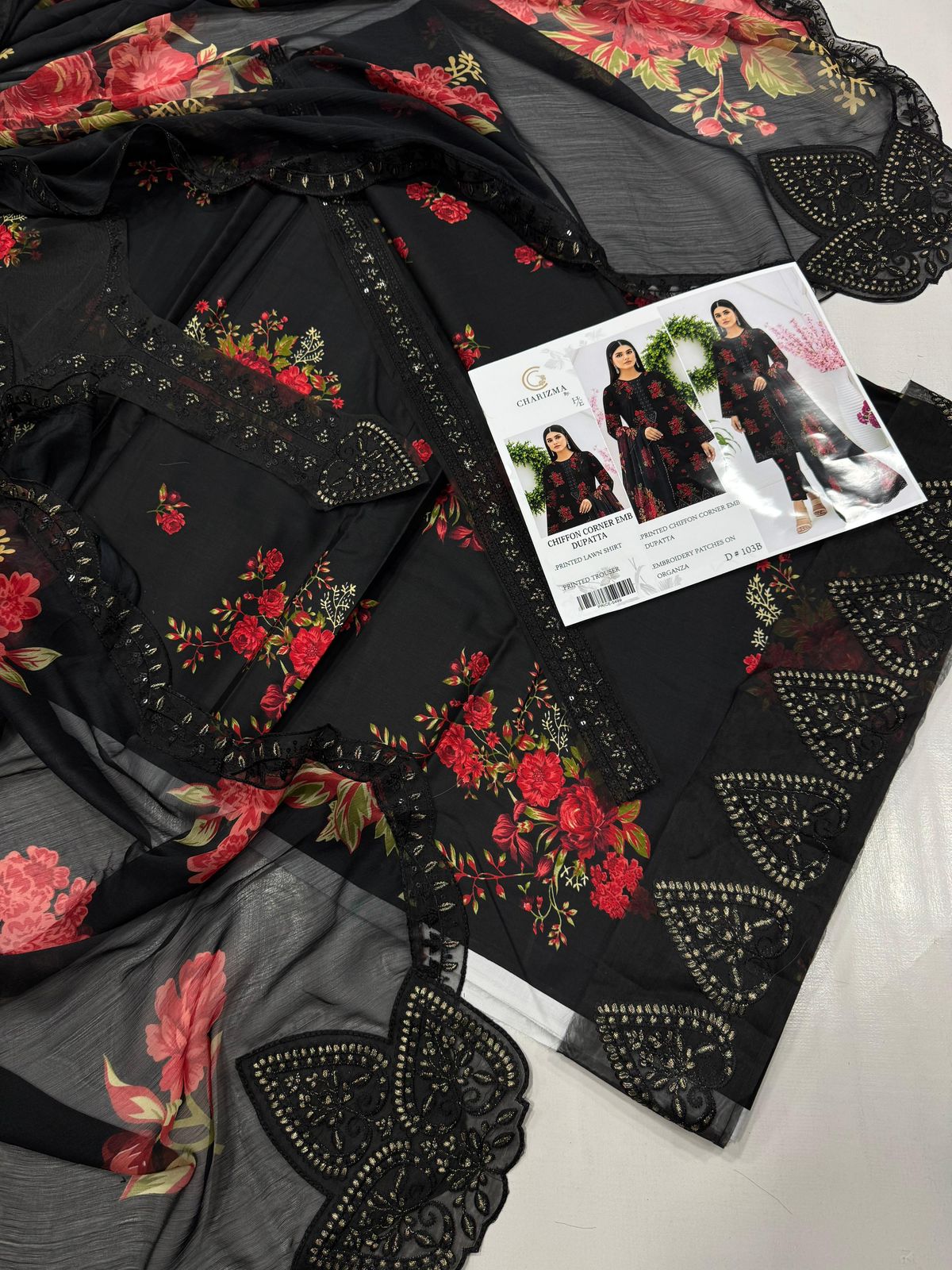 Lawn 3pc with Organza Patches & Cutwork Dupatta