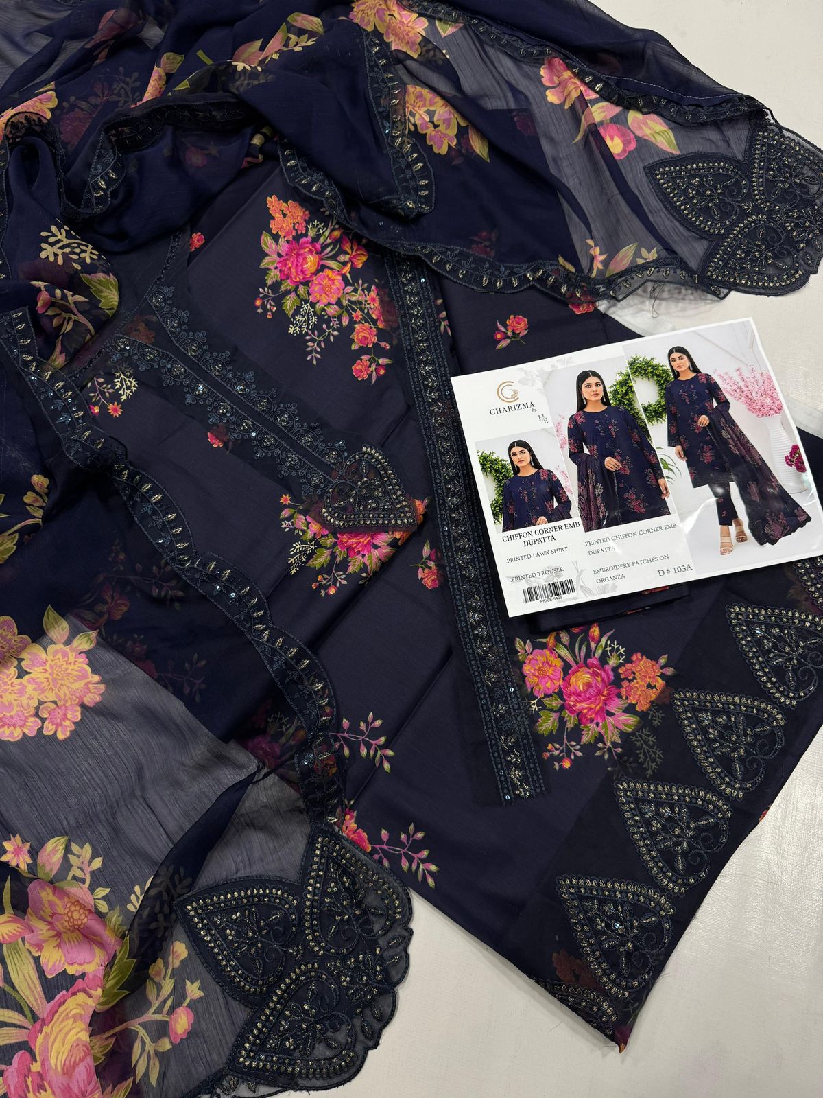Lawn 3pc with Organza Patches & Cutwork Dupatta (Copy)