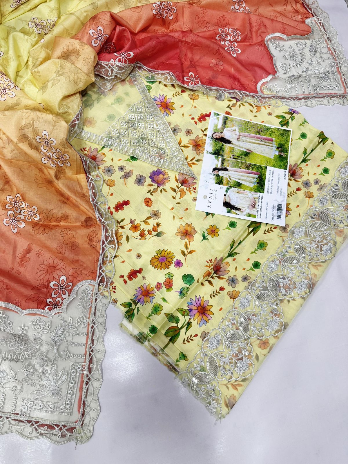 Lawn 3pc with Organza Patches & Cutwork Dupatta