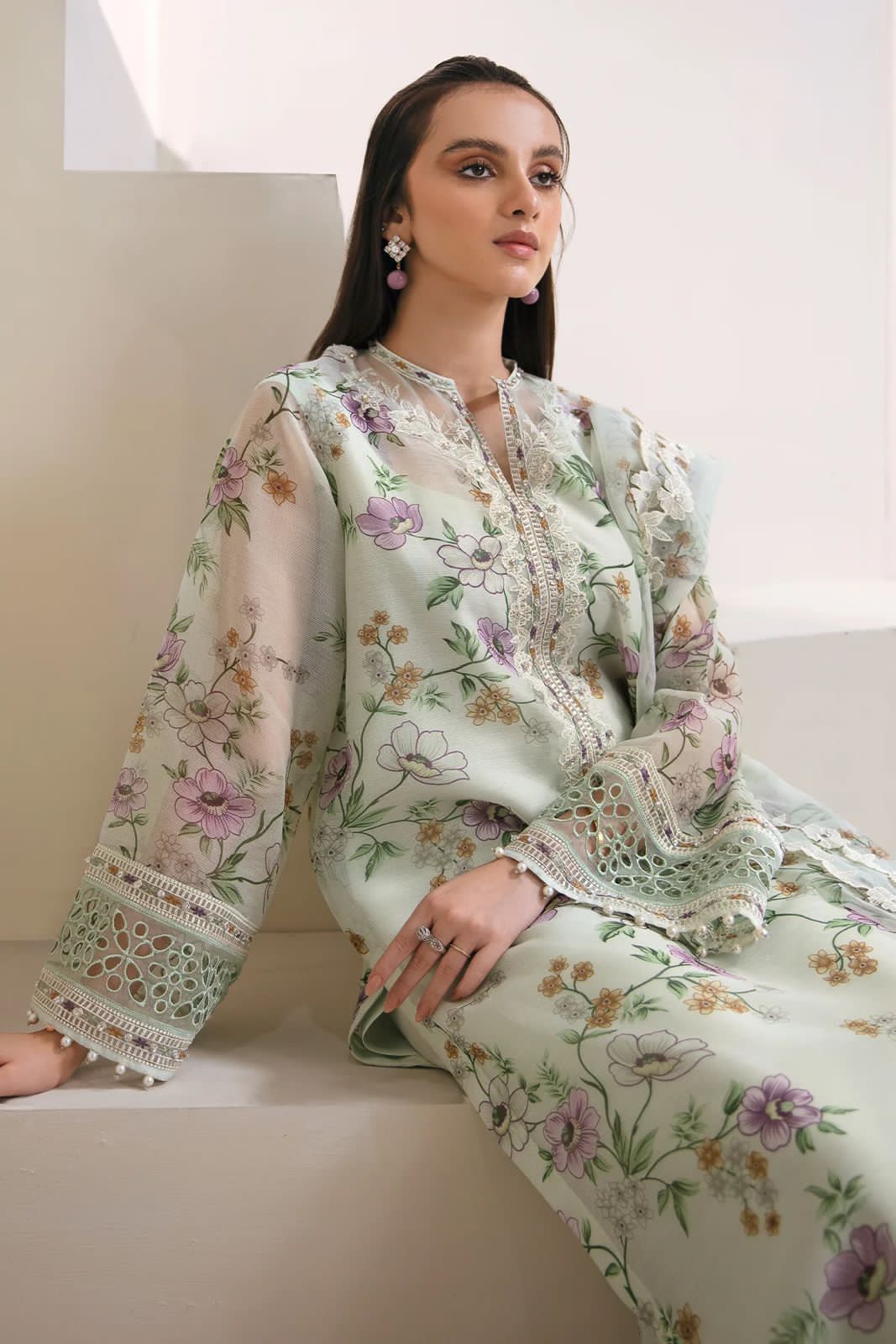Lawn 3pc with Organza Patches & Cutwork Dupatta