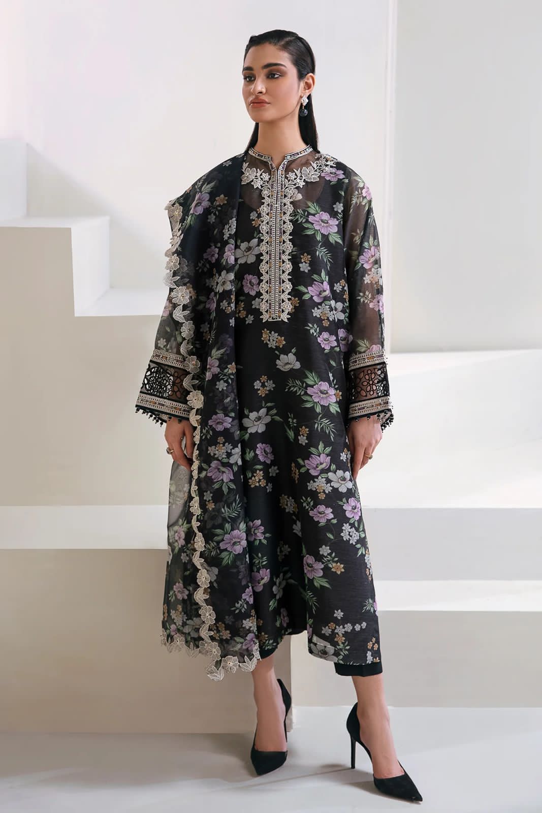 Lawn 3pc with Organza Patches & Cutwork Dupatta