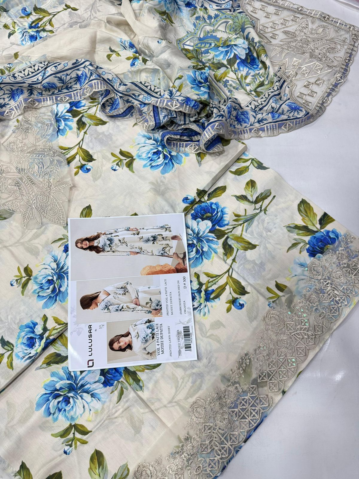 Lawn 3pc with Organza Patches & Cutwork Dupatta (Copy) (Copy)