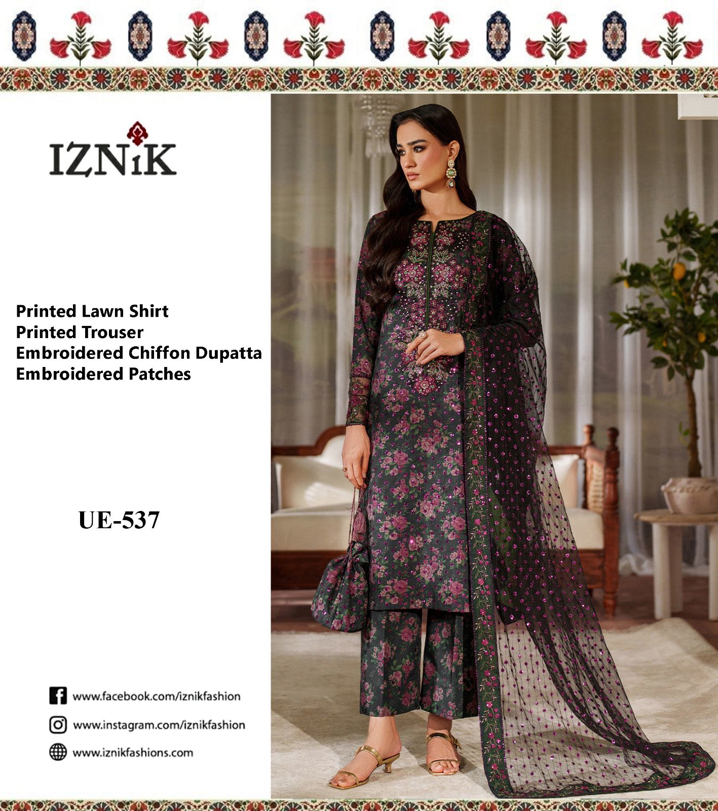 Lawn 3pc with Organza Patches & Cutwork Dupatta