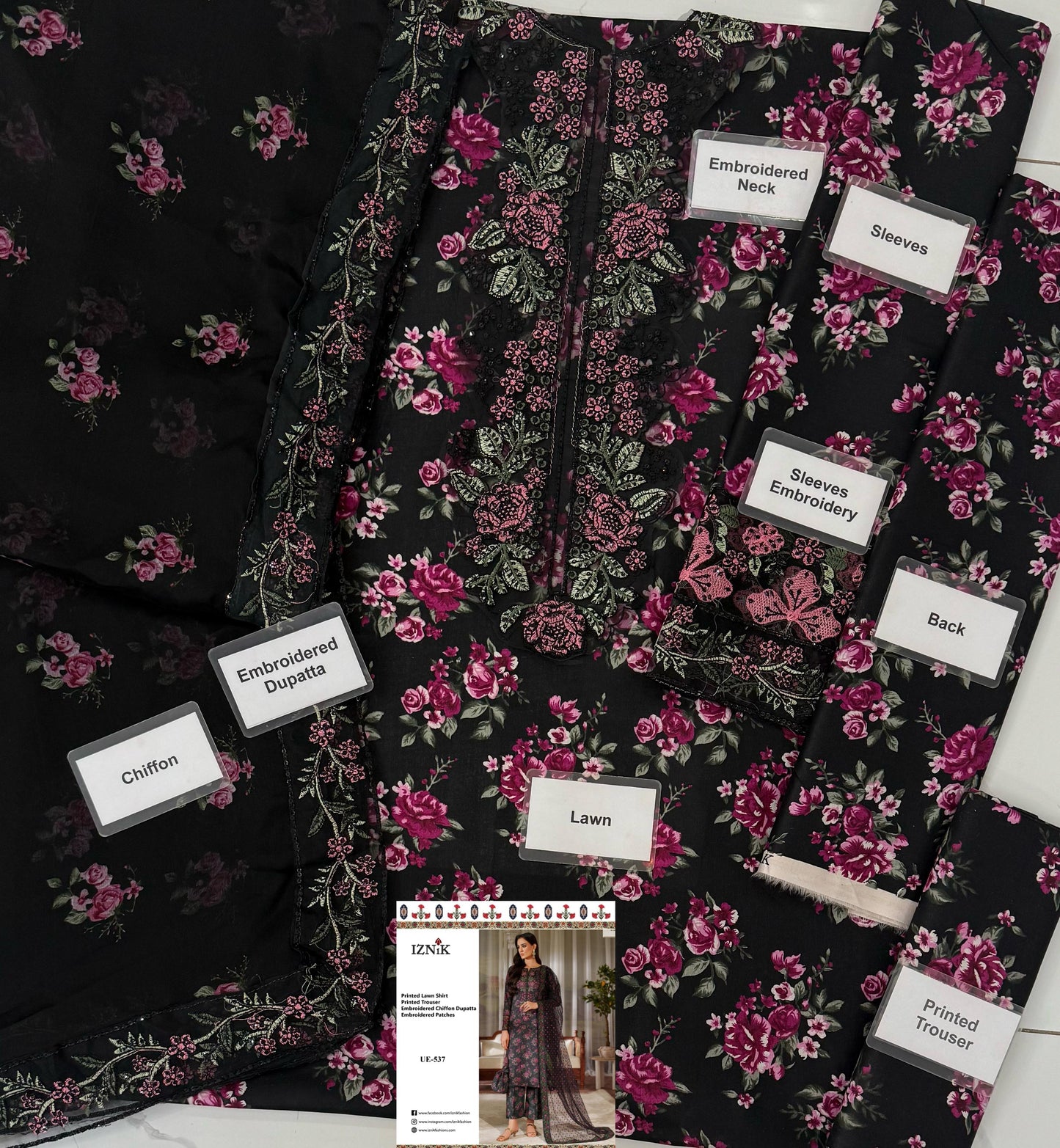 Lawn 3pc with Organza Patches & Cutwork Dupatta