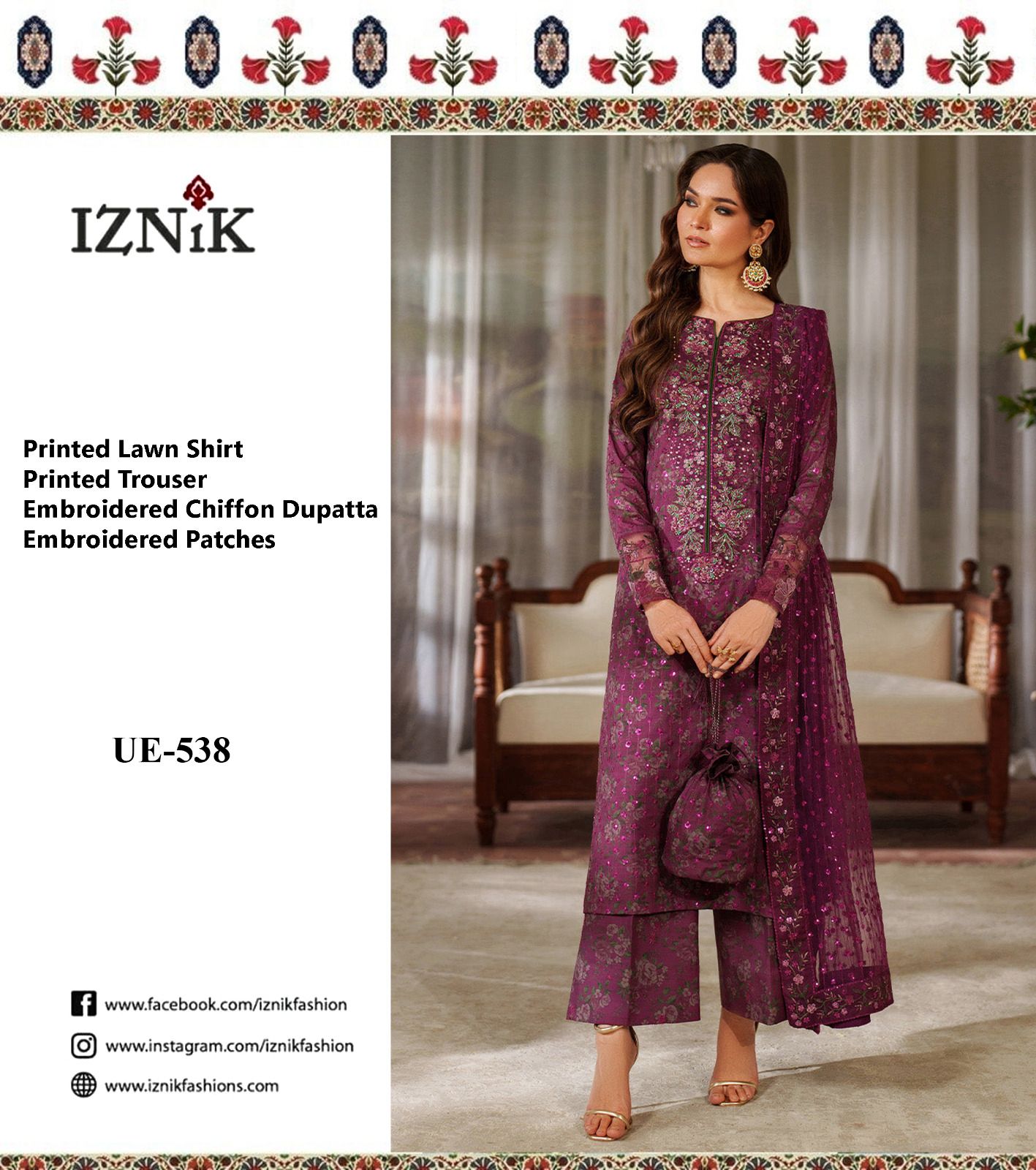 Lawn 3pc with Organza Patches & Cutwork Dupatta