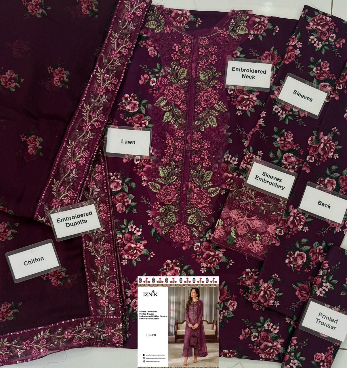 Lawn 3pc with Organza Patches & Cutwork Dupatta