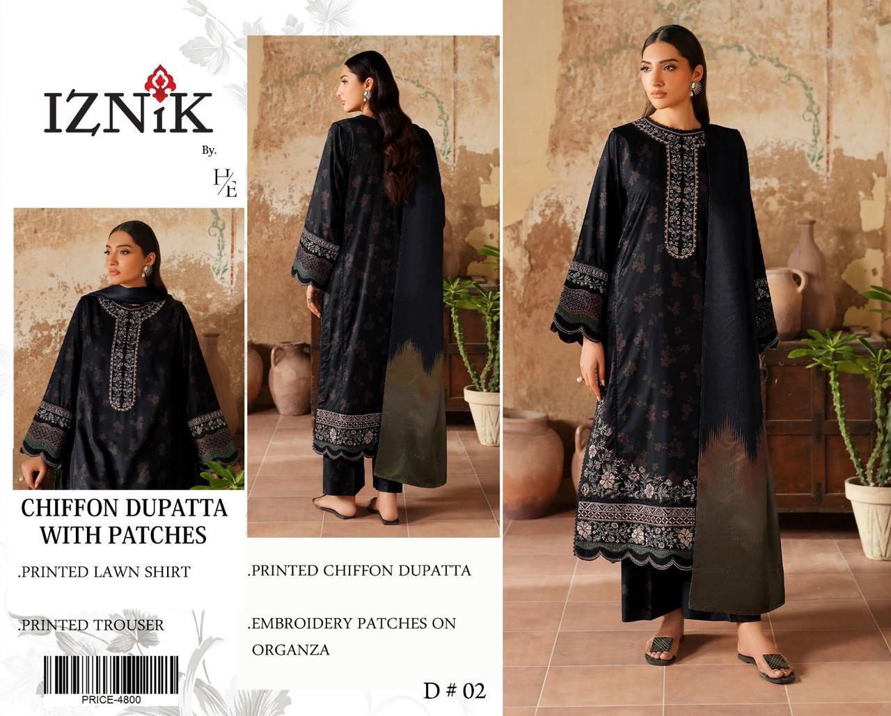 Lawn 3pc with Organza Patches & Cutwork Dupatta