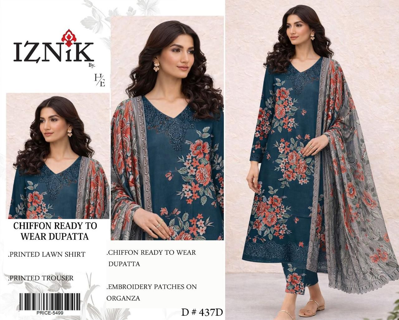 Lawn 3pc with Organza Patches & Cutwork Dupatta