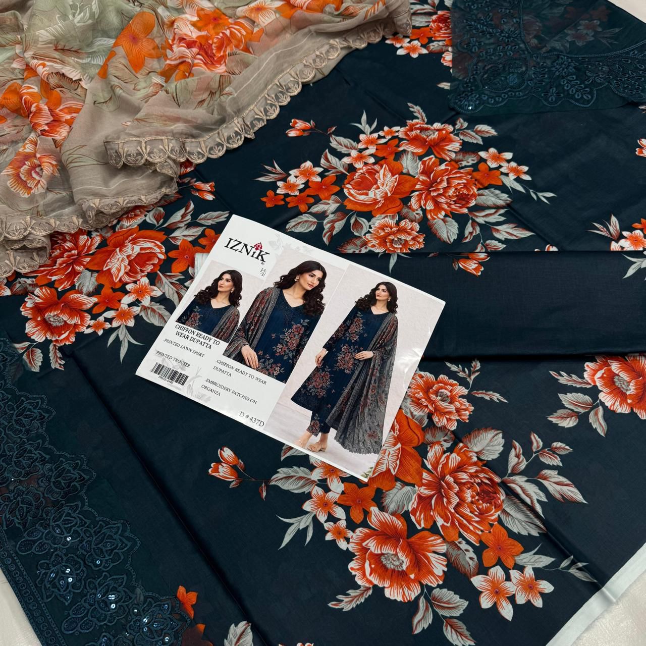 Lawn 3pc with Organza Patches & Cutwork Dupatta