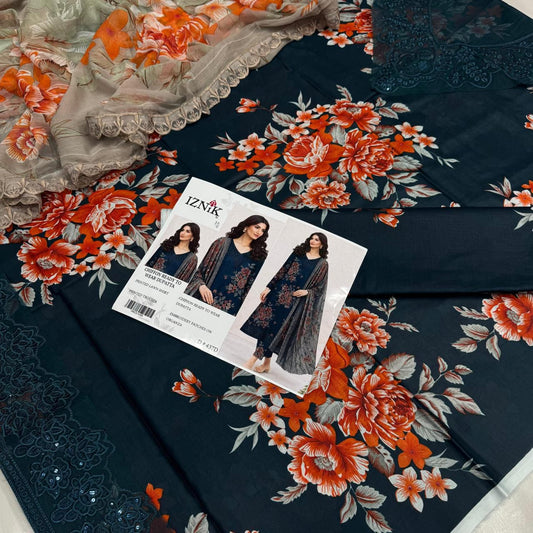 Lawn 3pc with Organza Patches & Cutwork Dupatta