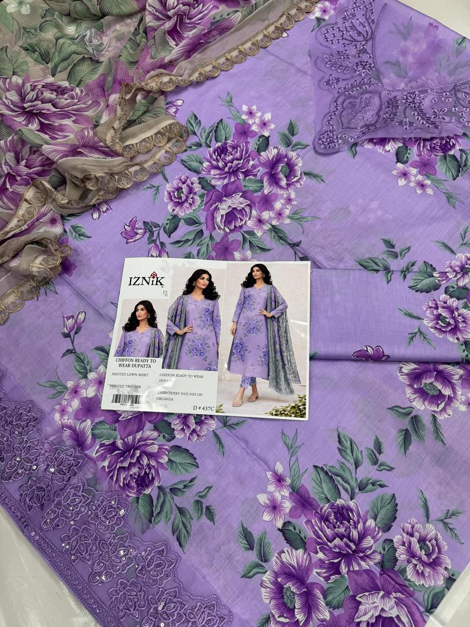 Lawn 3pc with Organza Patches & Cutwork Dupatta