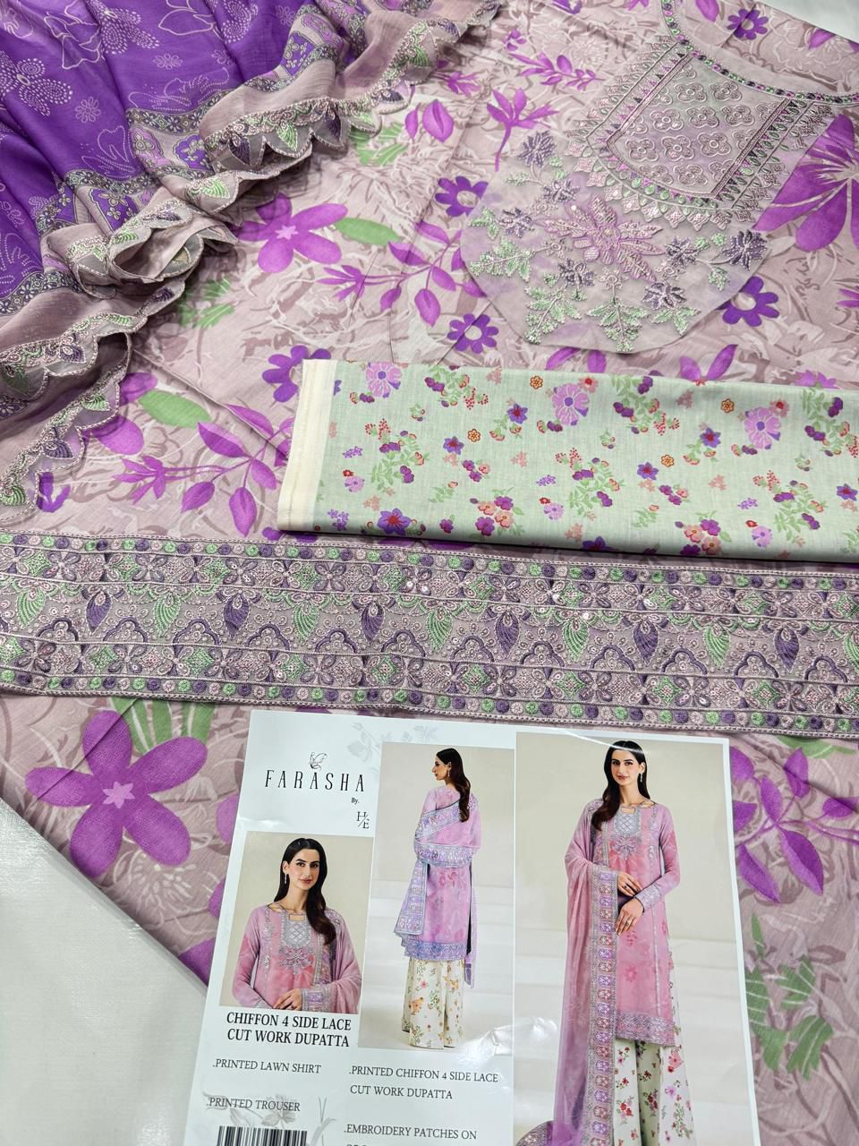 Lawn 3pc with Organza Patches & Cutwork Dupatta