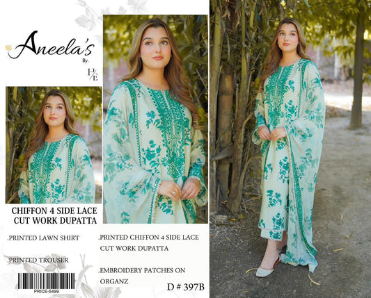 Lawn 3pc with Organza Patches & Cutwork Dupatta