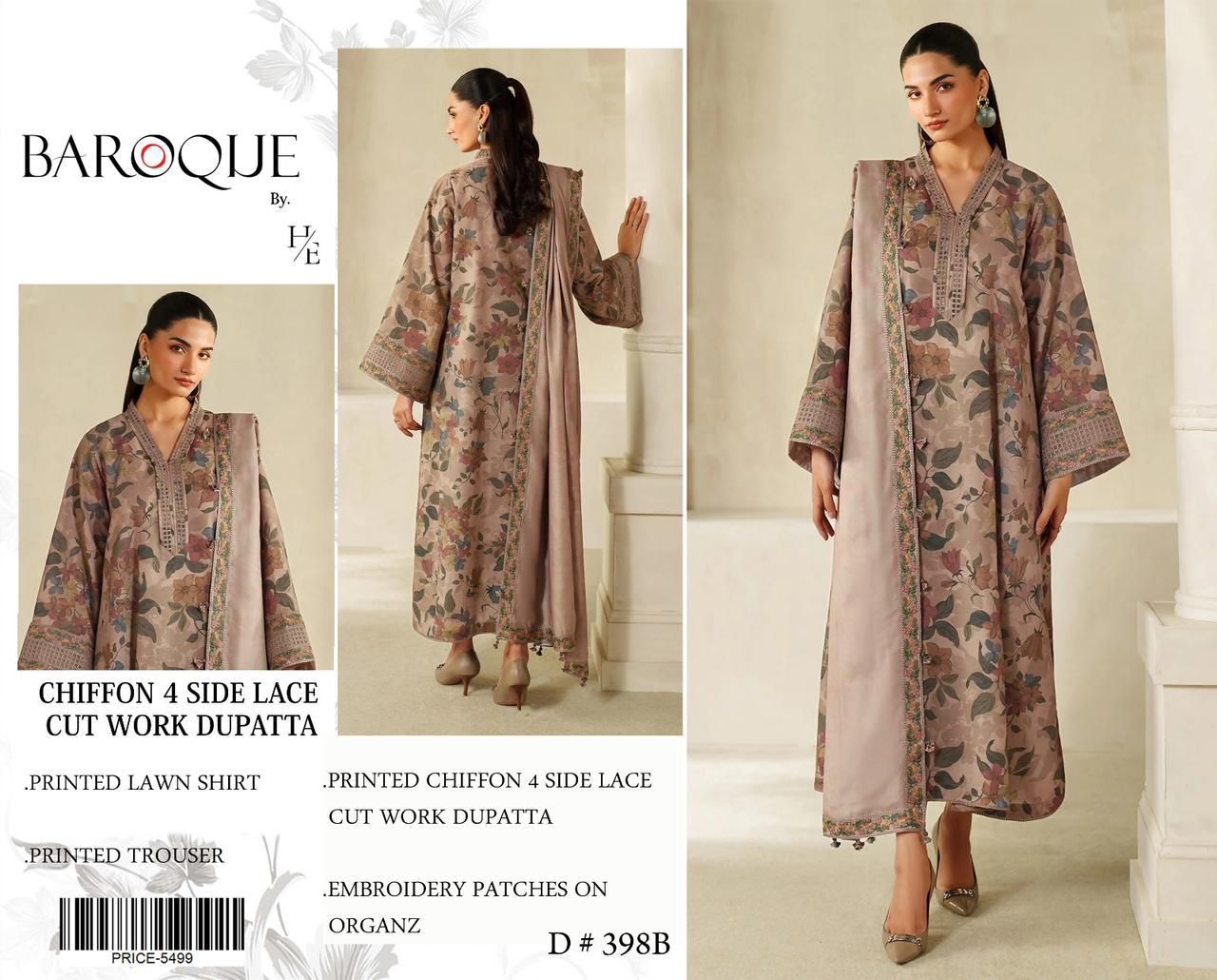 Lawn 3pc with Organza Patches & Cutwork Dupatta