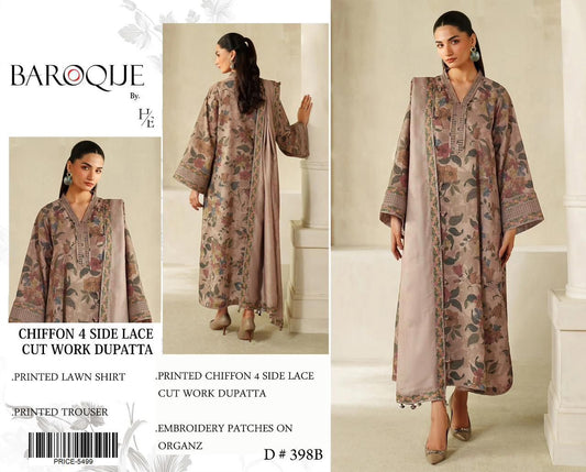 Lawn 3pc with Organza Patches & Cutwork Dupatta