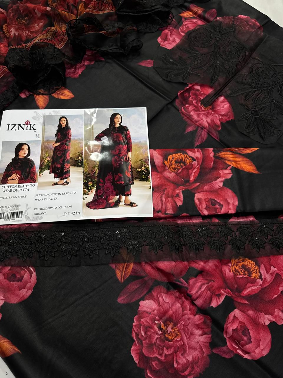 Lawn 3pc with Organza Patches & Cutwork Dupatta