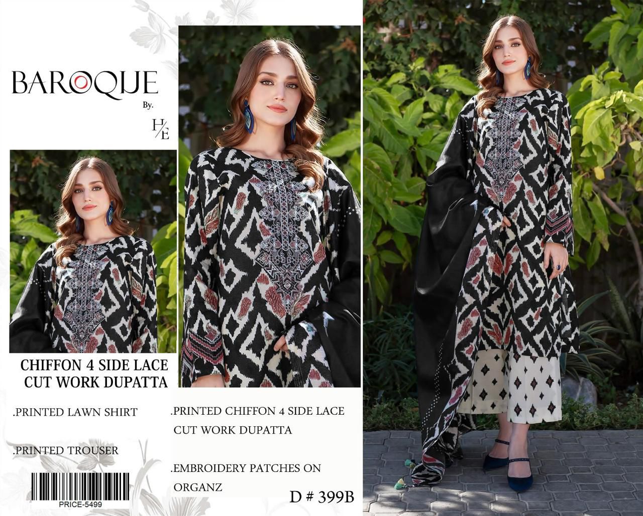 Lawn 3pc with Organza Patches & Cutwork Dupatta