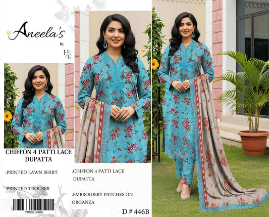 Lawn 3pc with Organza Patches & Cutwork Dupatta