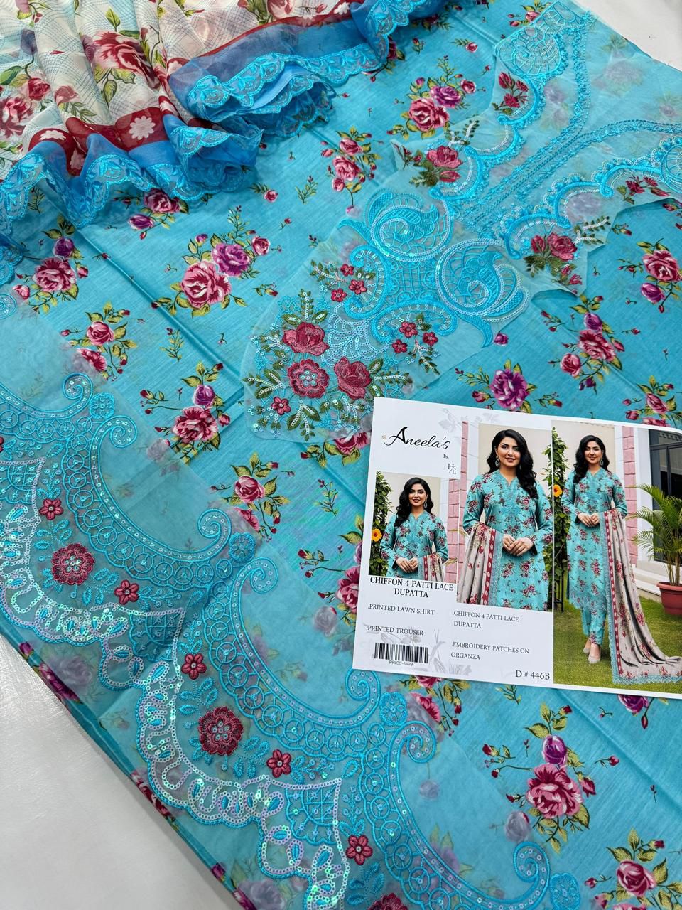 Lawn 3pc with Organza Patches & Cutwork Dupatta