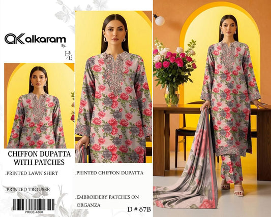 Lawn 3pc with Organza Patches & Cutwork Dupatta