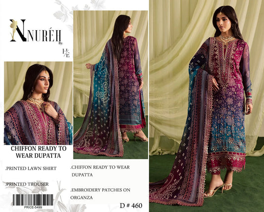 Lawn 3pc with Organza Patches & Cutwork Dupatta